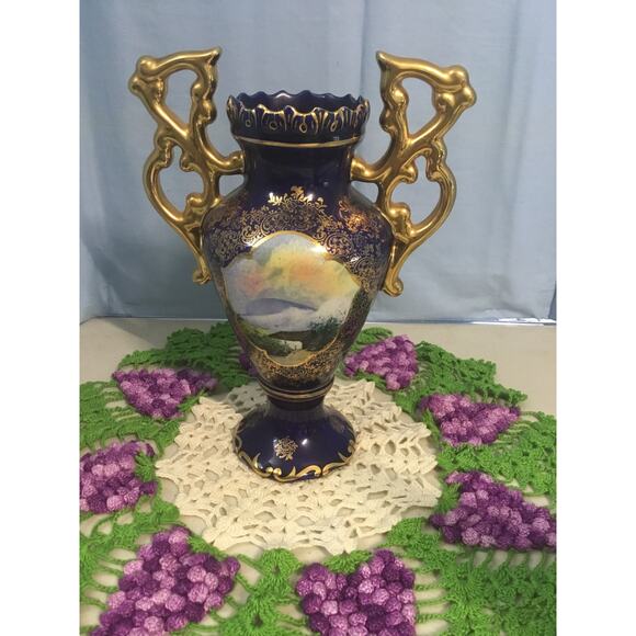 ELPA Vase Alcobaca Portugal  Navy Blue And Gold Stunning #2548 - Picture 1 of 5